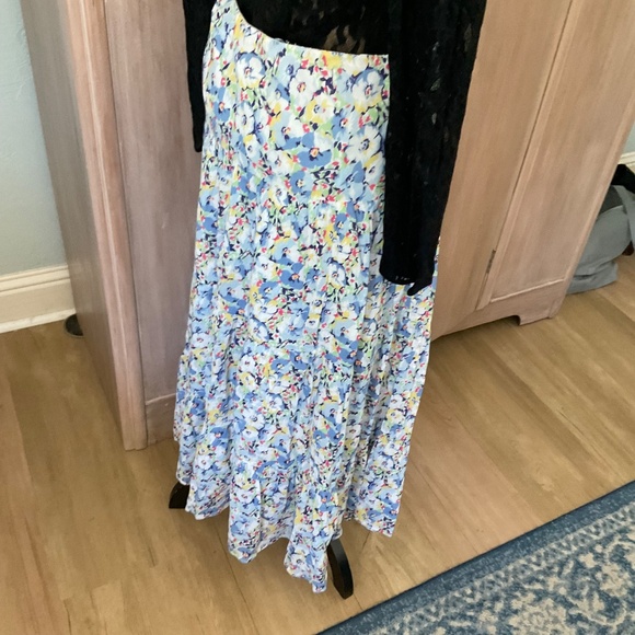 NWT Chaps Tiered prairie maxi Skirt Floral boho cotton summer cottagecore blue L - Picture 10 of 14